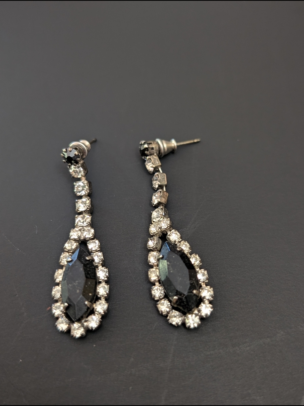Vintage black rhinestone tear drop pierced dangle earrings 5 - 2026